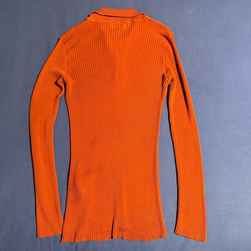 Magliano burnt orange ribbed long-sleeve knit polo, men’s size medium - Picture 3 of 6